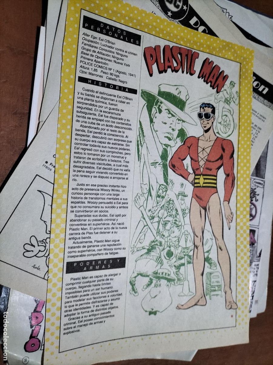 Collezionismo di Riviste e Giornali: PLASTIC MAN. DC. FICHA PERSONAJE. 1 P&Aacute;GINAS. ART&Iacute;CULO EXTRAIDO DE REVISTA. BUEN ESTADO