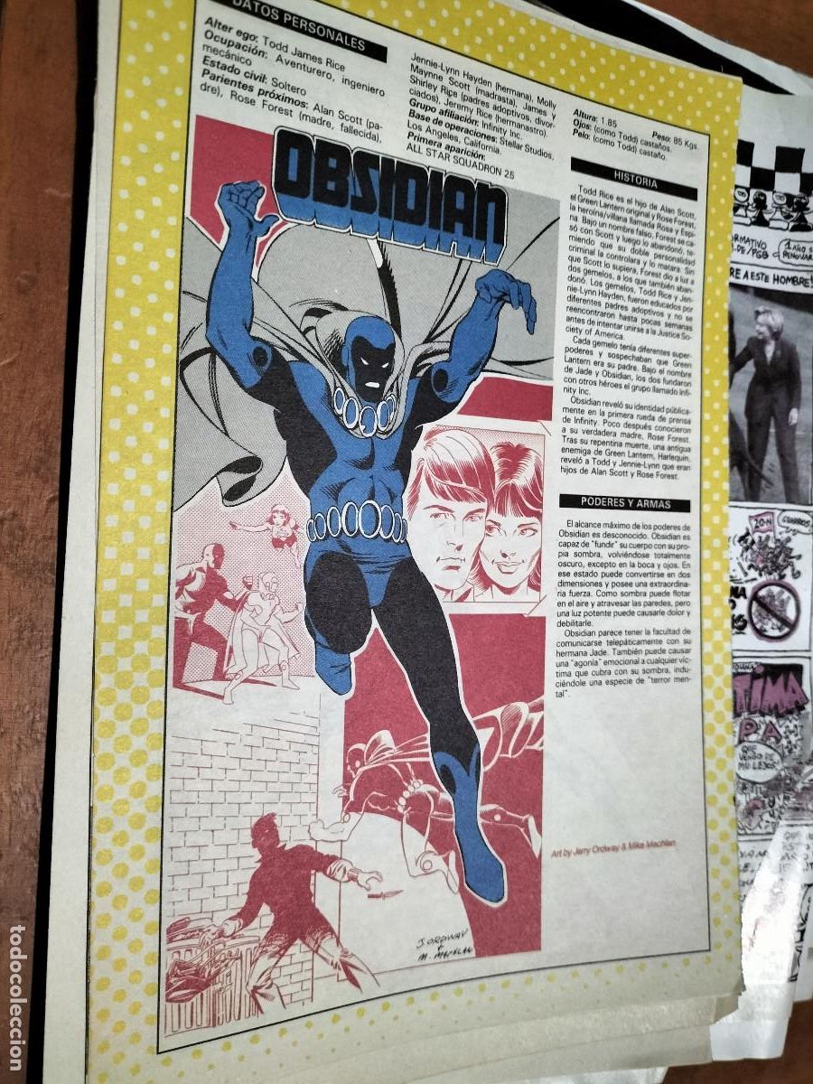 Collezionismo di Riviste e Giornali: OBISDIAN. DC. FICHA PERSONAJE. 1 P&Aacute;GINAS. ART&Iacute;CULO EXTRAIDO DE REVISTA. BUEN ESTADO