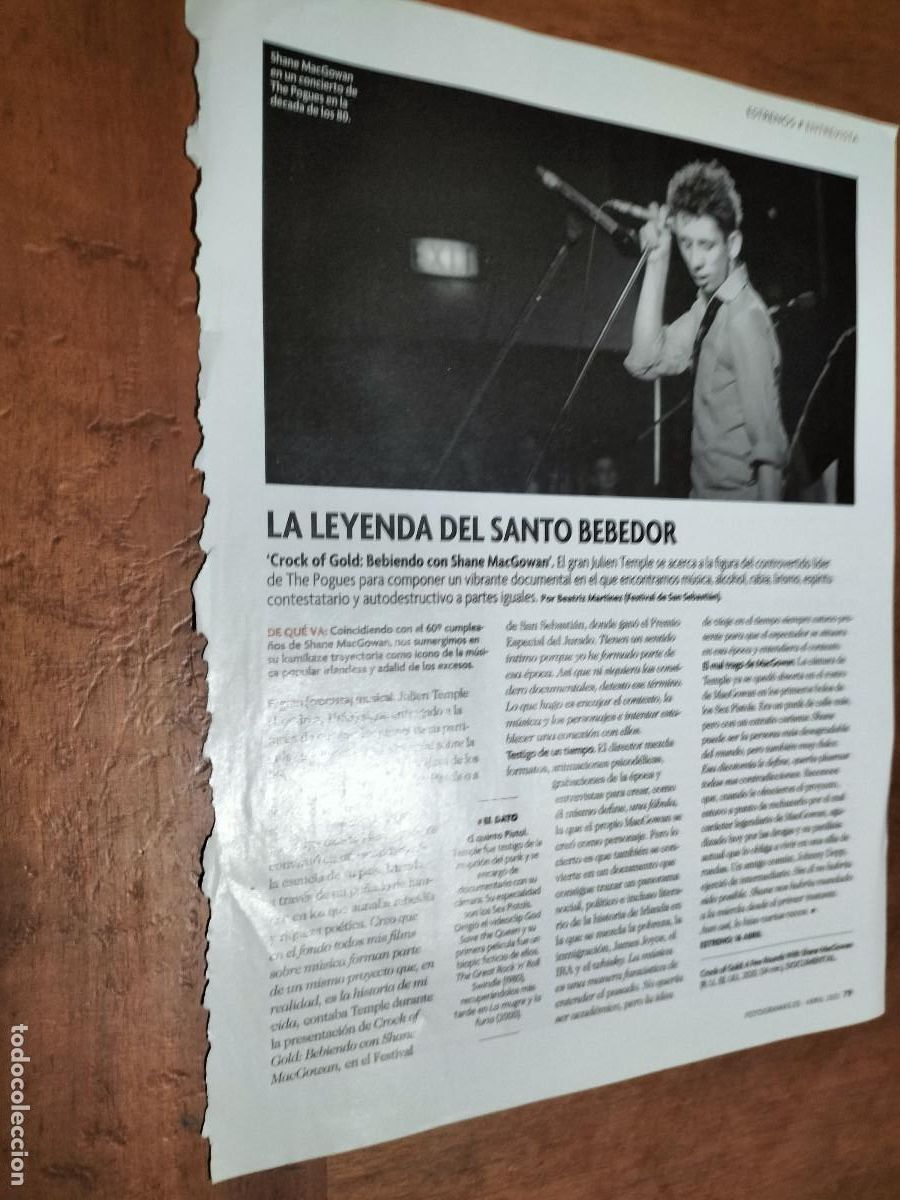 Collezionismo di Riviste e Giornali: CROCK OF GOLD: BEBIENDO CON SHANE MCGOWAN. 1 P&Aacute;GINAS. ART&Iacute;CULO EXTRAIDO DE REVISTA. BUEN ESTADO