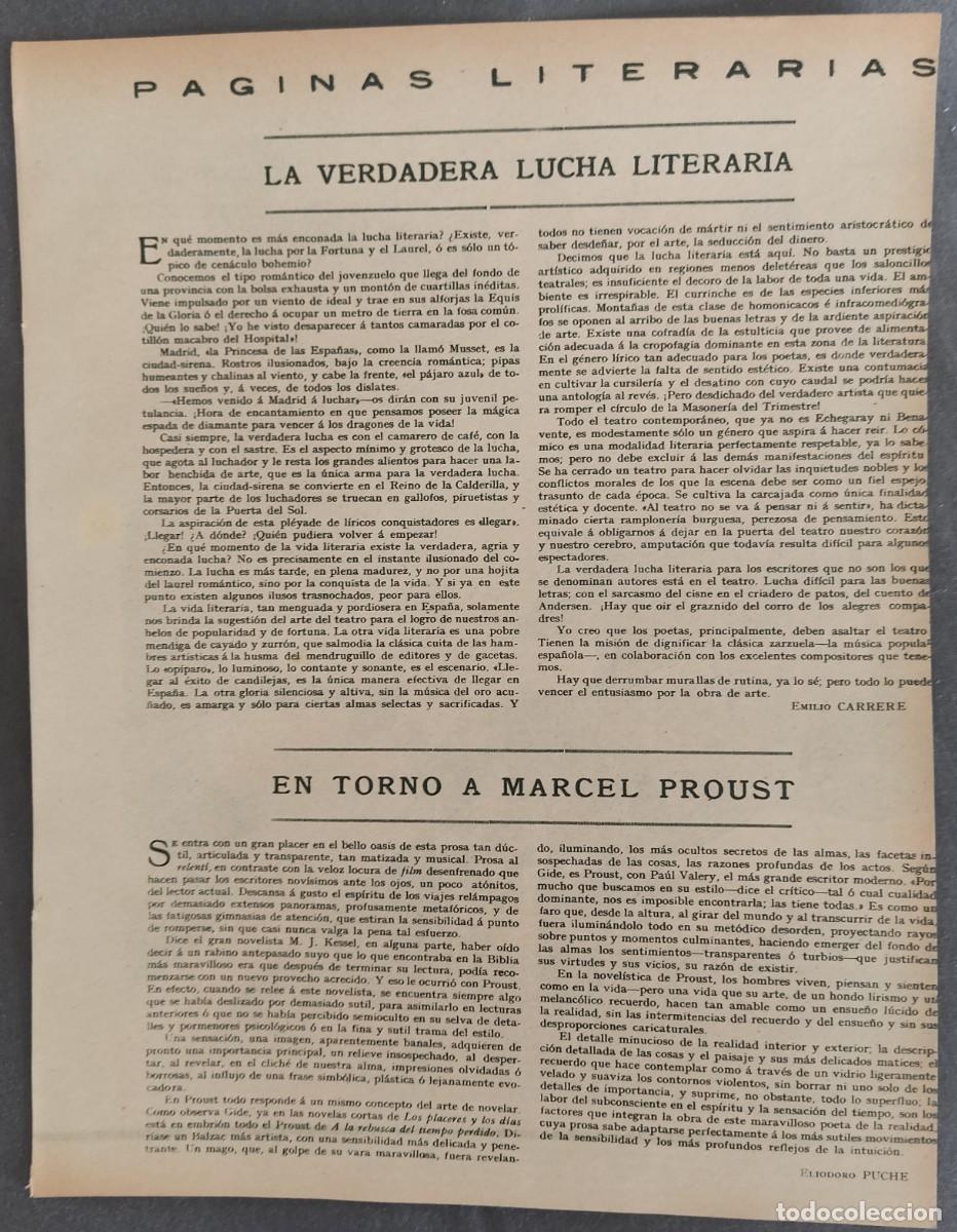 Coleccionismo de Revistas y Peri&oacute;dicos: Hoja revista nuevo mundo,1927,Eliodor Puche, la verdadera lucha literaria, en torno a Marcel Proust