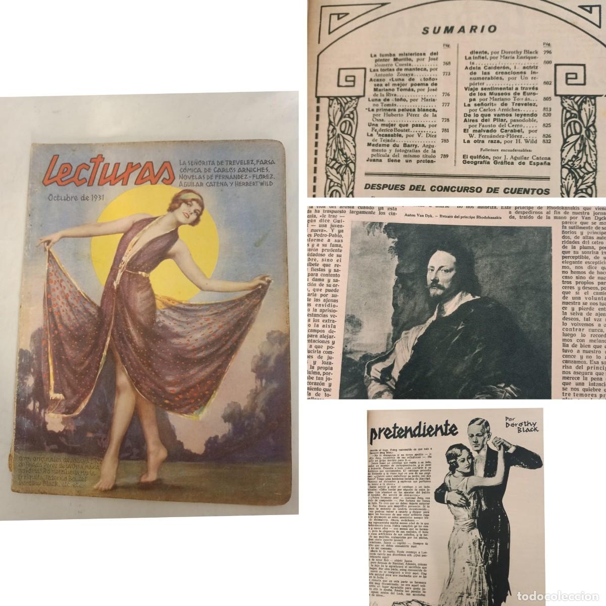 Coleccionismo de revistas y peri&oacute;dicos: REVISTA LECTURAS OCTUBRE DE 1931. (Freixas y Longoria, ilustradores, Dorothy Black).