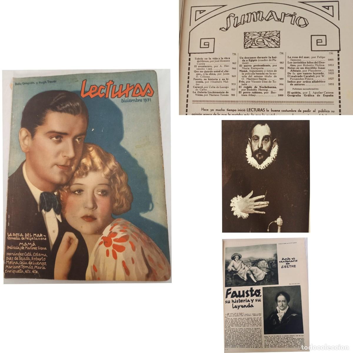 Coleccionismo de revistas y peri&oacute;dicos: REVISTA LECTURAS DICIEMBRE DE 1931. JIM&Eacute;NEZ MOYA, M. (dir.)