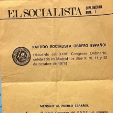 Coleccionismo de Revistas y Periódicos: EL SOCIALISTA, SUPLEMENTO Nº 1 MENSAJE AL PUEBLO