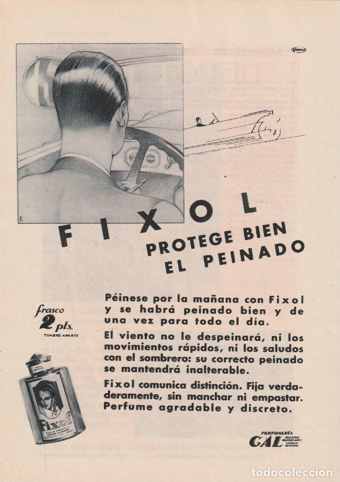 Collezionismo di Riviste e Giornali: Publicidad fijador FIXOL de Perfumer&iacute;a Gal / dibujo Ribas? -1930