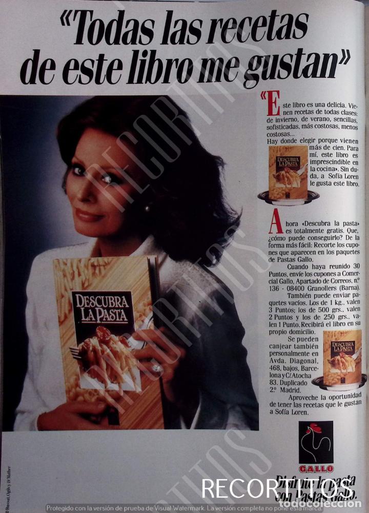 Coleccionismo de revistas y peri&oacute;dicos: FAMOSOS EN LA PUBLICIDAD SOFIA LOREN ANUNCIO PASTAS GALLO