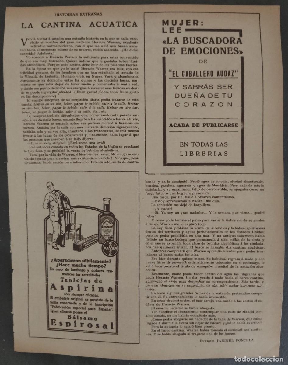 Coleccionismo de Revistas y Peri&oacute;dicos: Hoja revista nuevo mundo,1928, la cantina acu&aacute;tica, Enrique Jardiel Poncela, pasatiempos