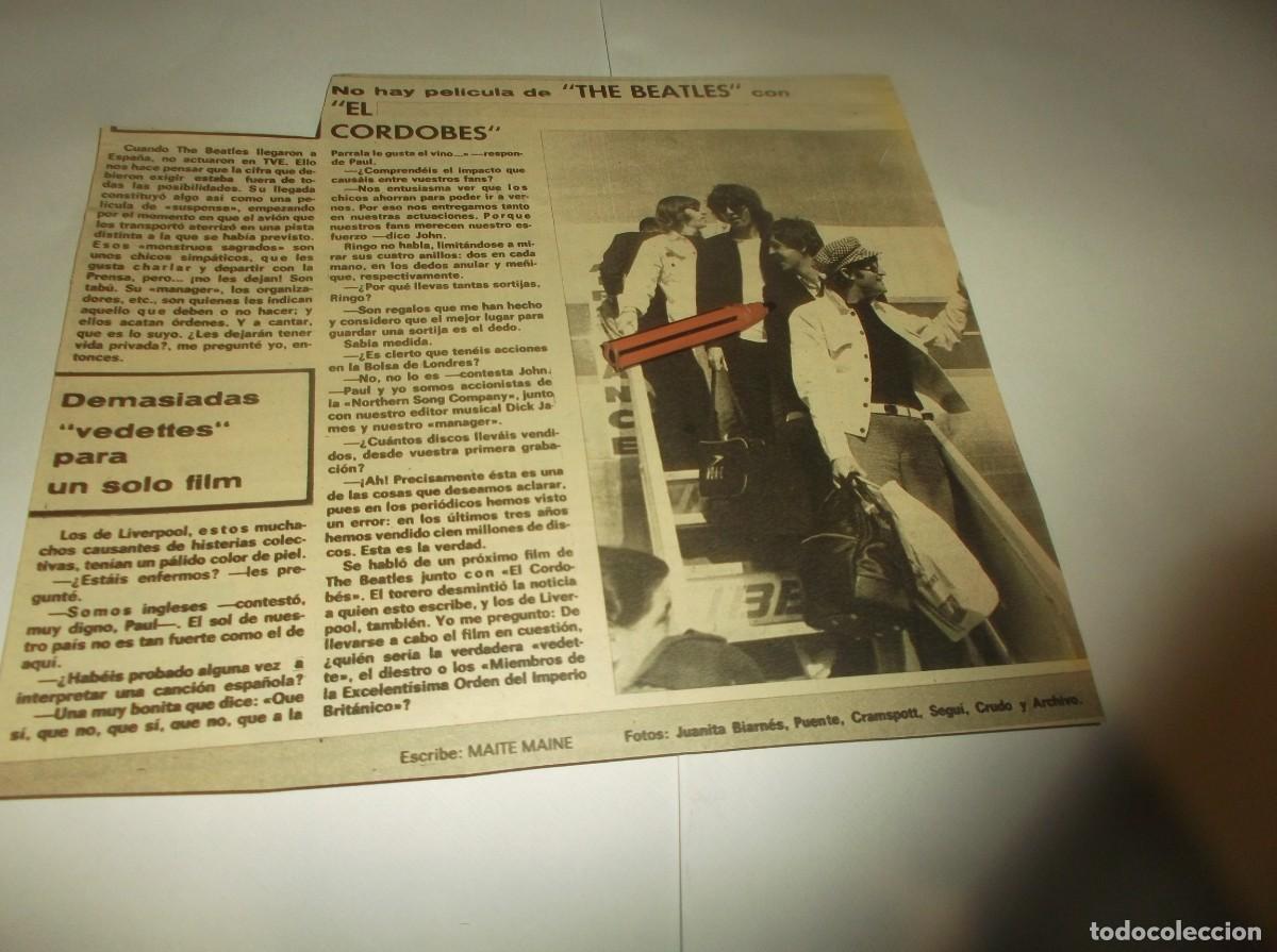 Coleccionismo de Revistas y Peri&oacute;dicos: RECORTE A&Ntilde;O 1966(MADRID)THE BEATLES ,NO ACTUARON EN TVE ,Y NO HAY PEL&Iacute;CULA CON EL CORDOB&Eacute;S