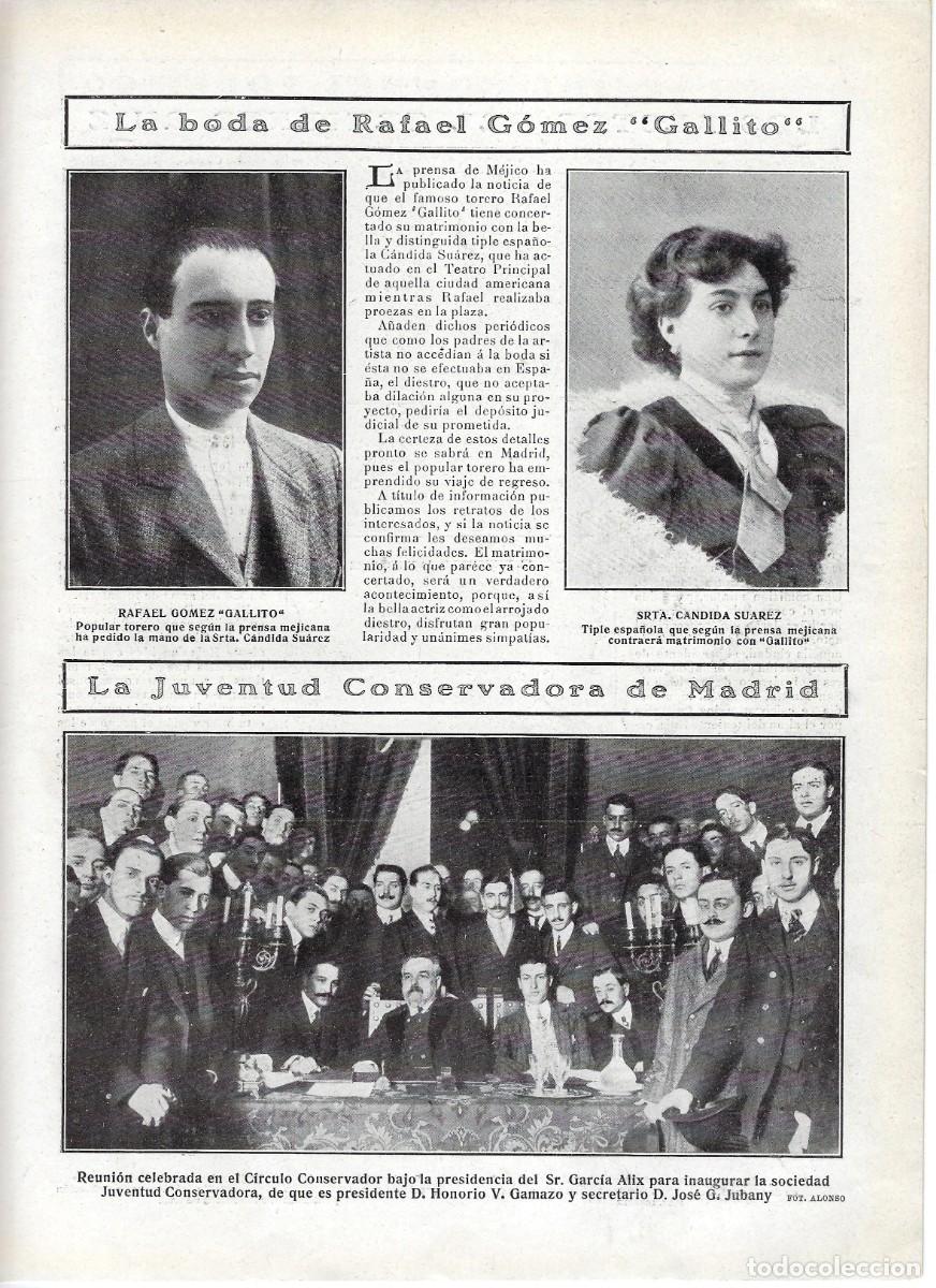Colecionismo de Revistas e Jornais: 1909 HOJA REVISTA PETICI&Oacute;N DE MANO DE TORERO RAFAEL G&Oacute;MEZ 'GALLITO' TIPLE C&Aacute;NDIDA SU&Aacute;REZ