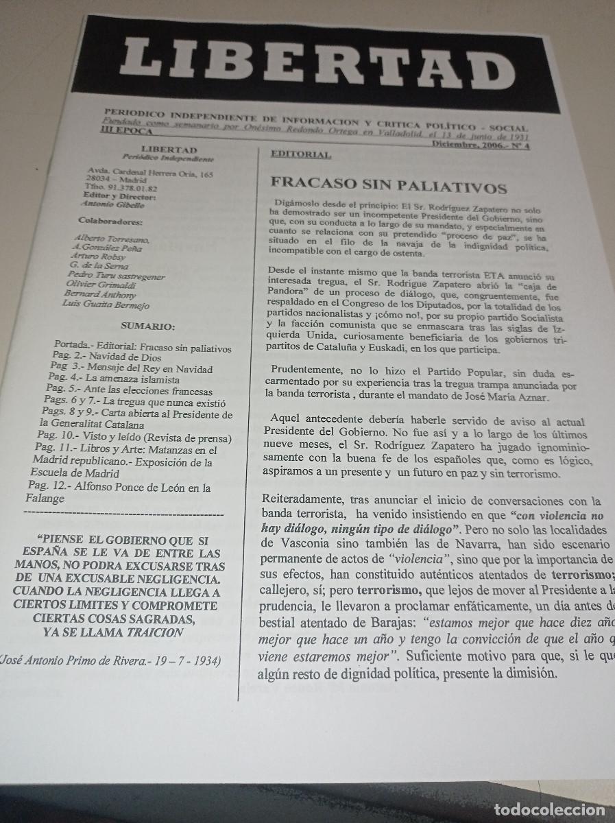 Colecionismo de Revistas e Jornais: REVISTA LIBERTAD N&ordm; 4. DICIEMBRE 2006, DIRIGIDA POR ANTONIO GIBELLO REF. UR MES 2