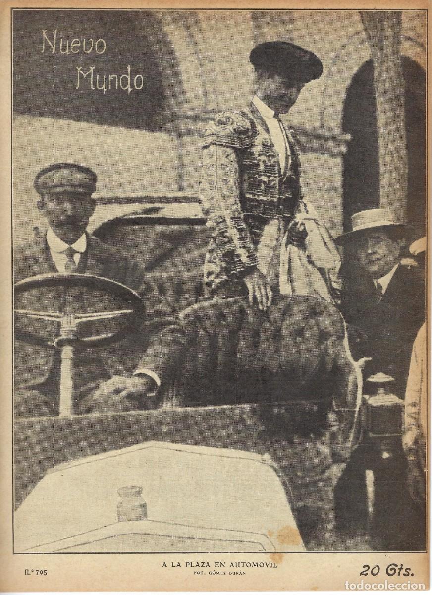 Collection Magazines and Newspapers: 1909 HOJA REVISTA MADRID CORRIDA DE LA PRENSA TORERO RICARDO TORRES 'BOMBITA' LLEGANDO EN AUTOM&Oacute;VIL