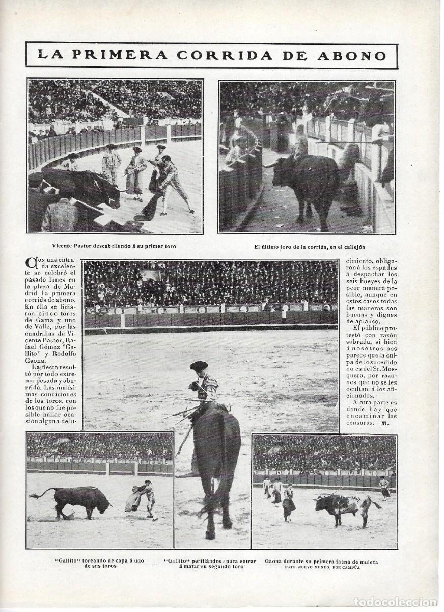 Collection Magazines and Newspapers: 1909 HOJA REVISTA MADRID PLAZA DE TOROS, TOREROS VICENTE PASTOR, 'GALLITO' Y RODOLFO GAONA