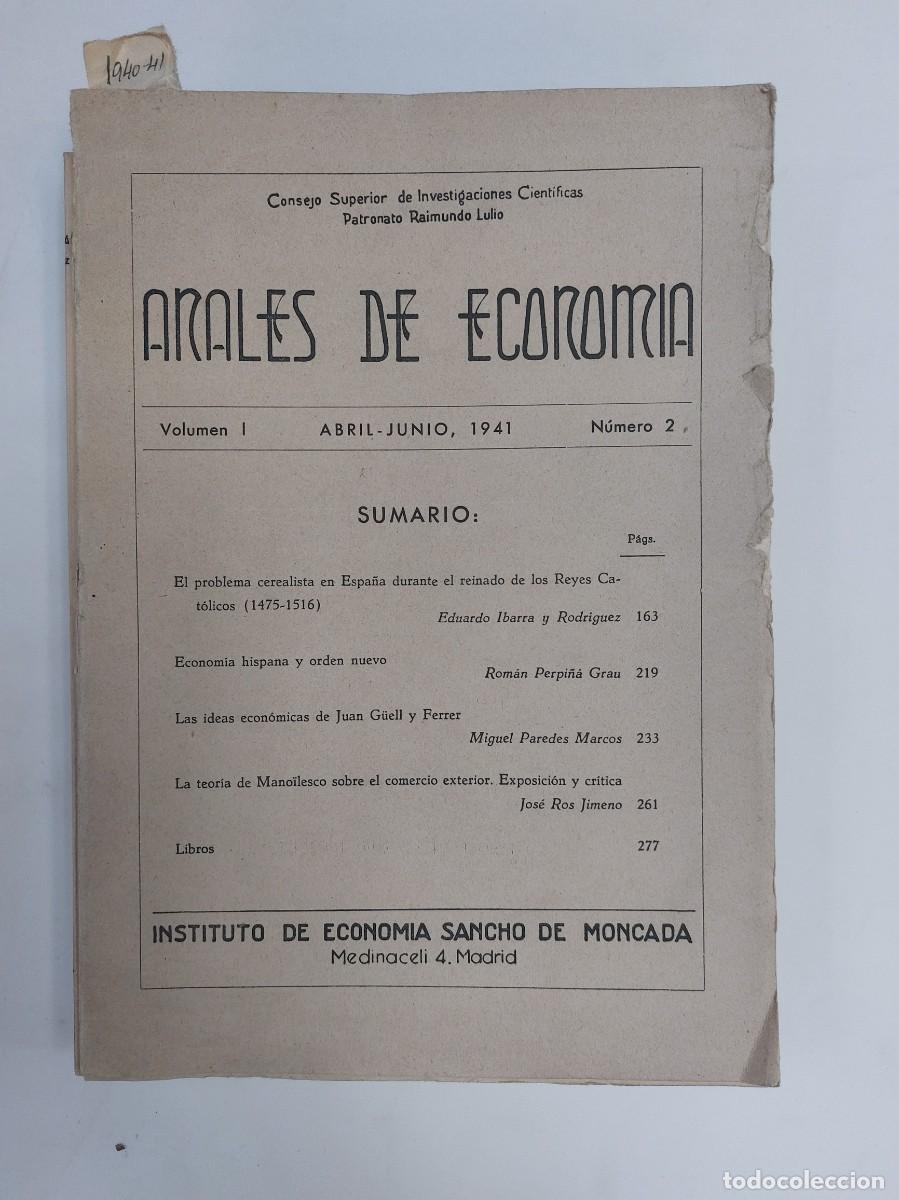 Coleccionismo de Revistas y Peri&oacute;dicos: Revista antigua Siglo XX 1941 Anales de Econom&iacute;a. N&uacute;mero 2