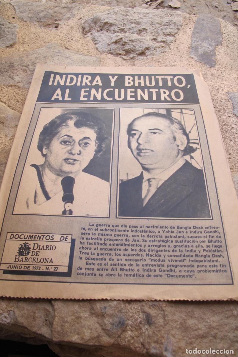 Coleccionismo de revistas y peri&oacute;dicos: INDIRA Y BHUTO, AL ENCUENTRO. DOCUMENTOS DE DIARIO DE BARCELONA. 1972 N&ordm; 27