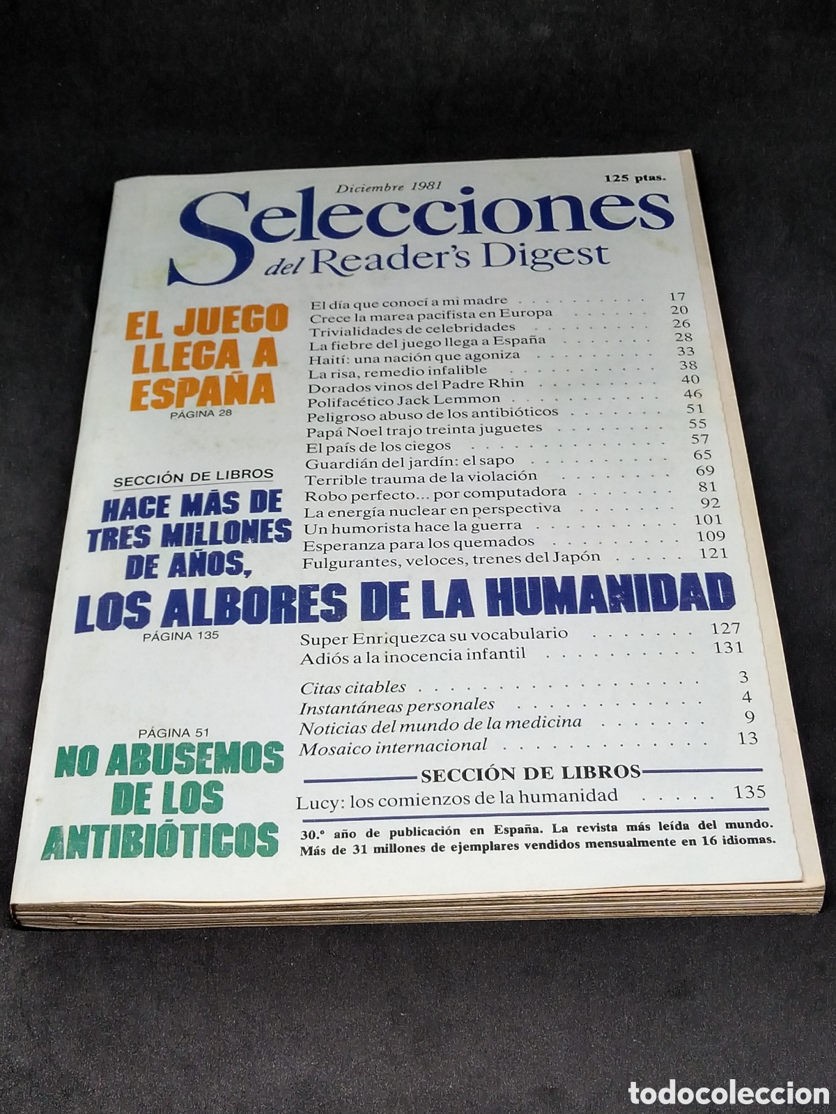 Collection Magazines and Newspapers: REVISTA SELECCIONES DEL READER DIGEST - DICIEMBRE 1981 - JACK LEMMON - TRENES DEL JAP&Oacute;N - READER'S