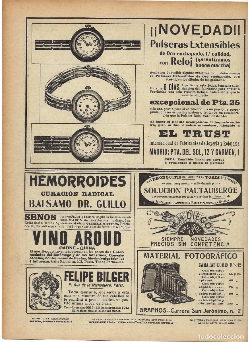 Coleccionismo de Revistas y Peri&oacute;dicos: 1909 HOJA REVISTA PUBLICIDAD ANUNCIO DE PRENSA PULSERAS EXTENSIBLES CON RELOJ - EL TRUST JOYEROS