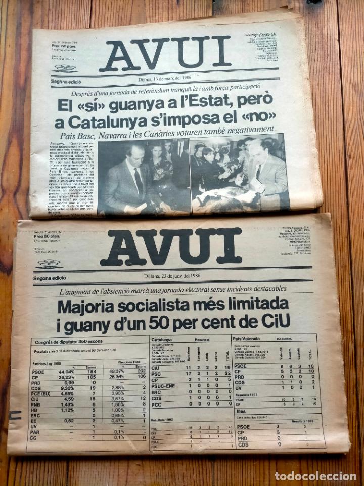 Coleccionismo de Revistas y Peri&oacute;dicos: Lote 2 diarios AVUI dijous 13 de mar&ccedil; del 1986 dilluns 23 juny referendum eleccions CiU