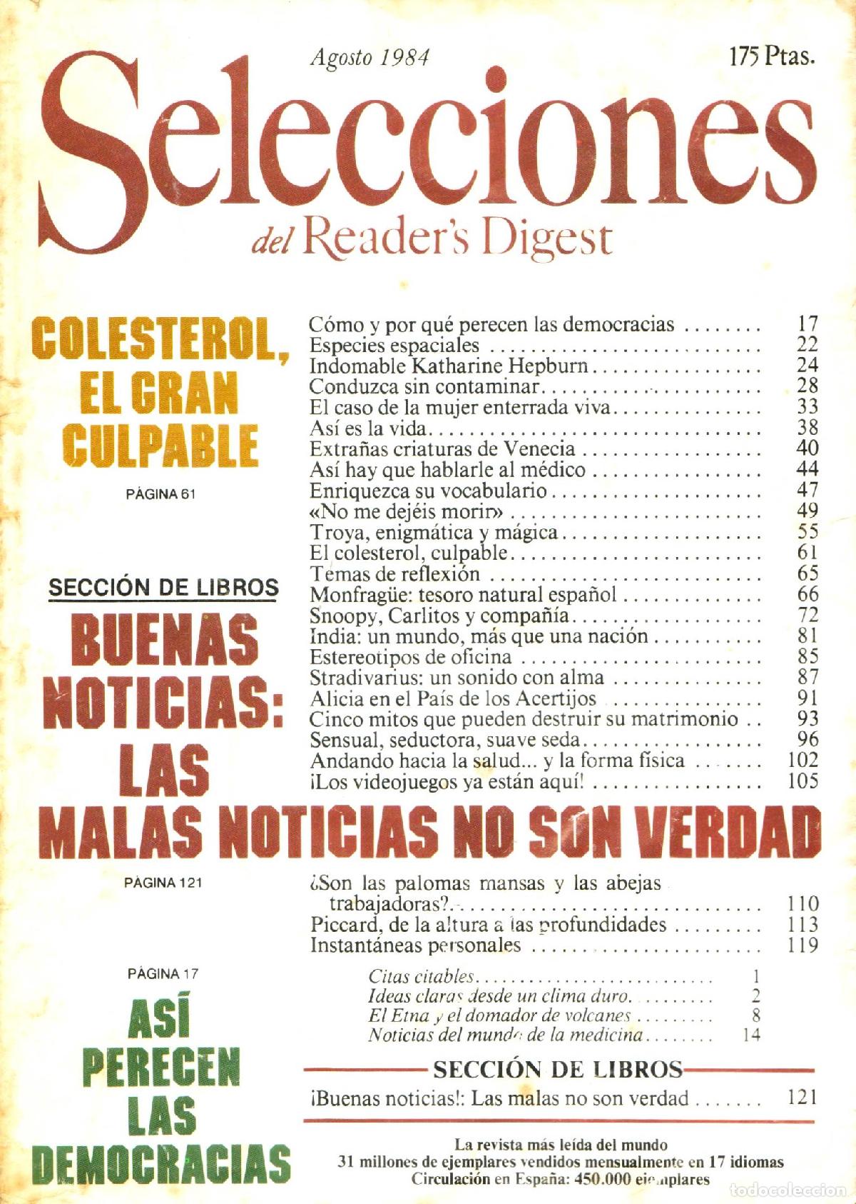 Collezionismo di Riviste e Giornali: Selecciones del Reader's Digest (Agosto 1984, 525) - Varios autores