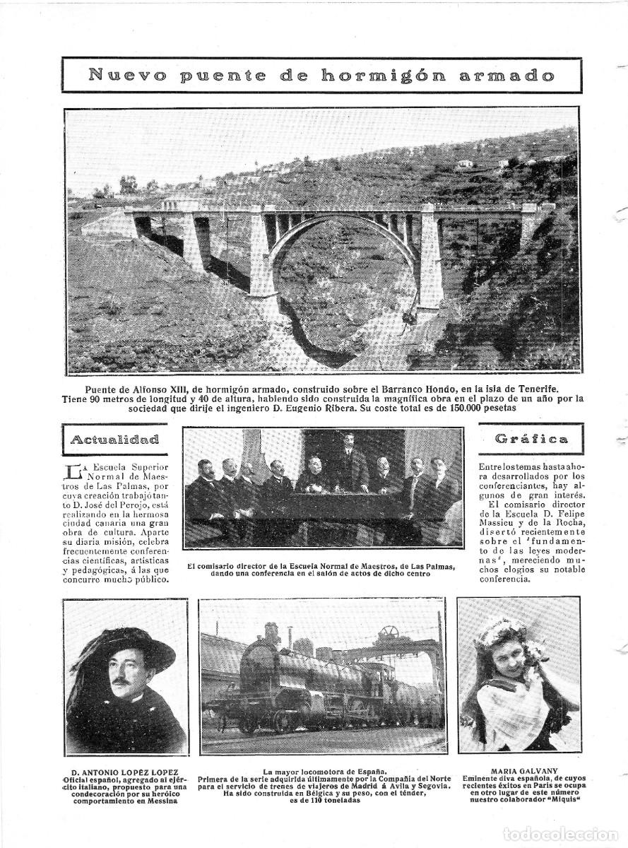 Coleccionismo de Revistas y Peri&oacute;dicos: 1909 HOJA REVISTA CANARIAS TENERIFE BARRANCO HONDO PUENTE DE HORMIG&Oacute;N - LAS PALMAS ESCUELA MAESTROS