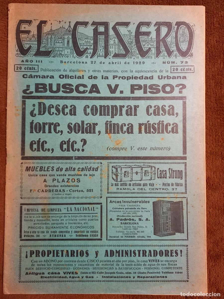 Coleccionismo de revistas y peri&oacute;dicos: EL CASERO, PUBLICACION DE ALQUILERES / BARCELONA 27 ABRIL 1929 / N&ordm; 73