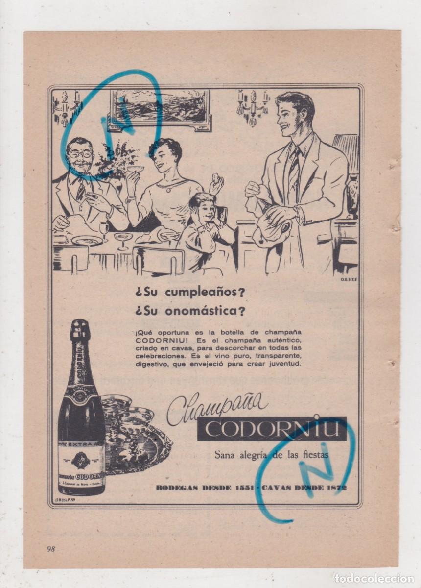 Coleccionismo de Revistas y Peri&oacute;dicos: PUBLICIDAD 1959. ANUNCIO CHAMPA&Ntilde;A CODORNIU. CAVA