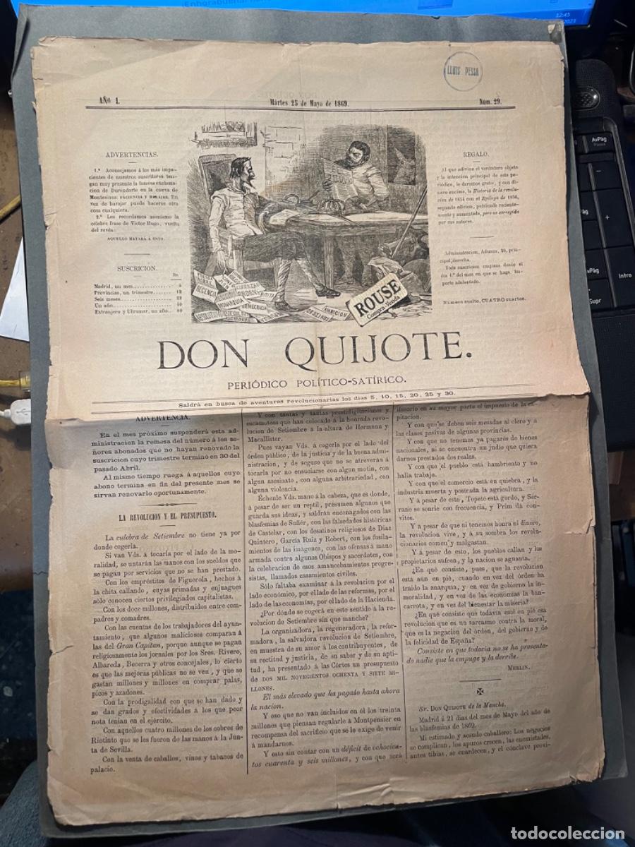 Coleccionismo de Revistas y Peri&oacute;dicos: ANTIGUO PERIODICO POLITICO-SATIRICO - DON QUIJOTE A&Ntilde;O I MADRID MARTES 25 MAYO 1869 N&ordm; 29 - 4 PAG.