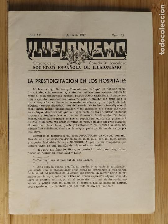 Coleccionismo de Revistas y Peri&oacute;dicos: MAGIA-SOCIEDAD ESPA&Ntilde;OLA ILUSIONISMO-N&ordm; 32-LA PRESTIDIGITACION EN HOSPITALES-A&Ntilde;O 1947-(K-11.400)