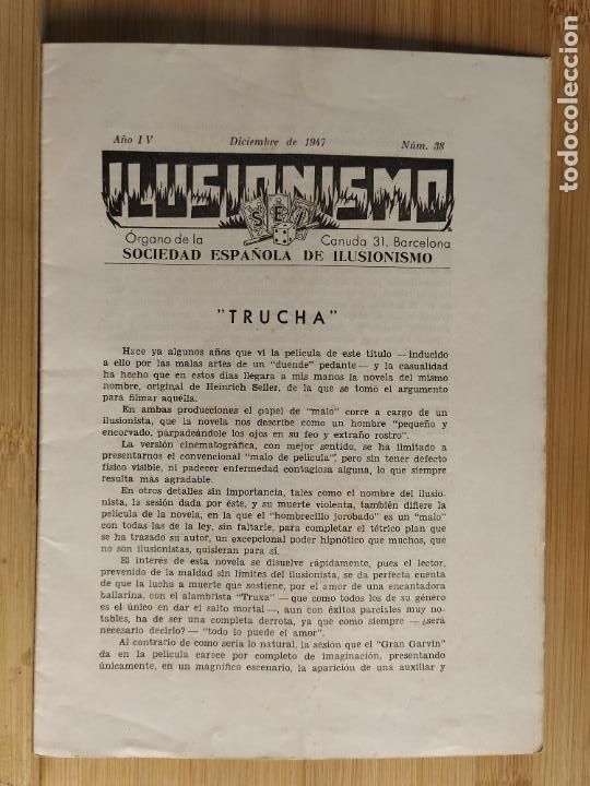 Coleccionismo de Revistas y Peri&oacute;dicos: MAGIA-SOCIEDAD ESPA&Ntilde;OLA ILUSIONISMO-N&ordm; 38-TRUCHA-A&Ntilde;O 1947-(K-11.400)