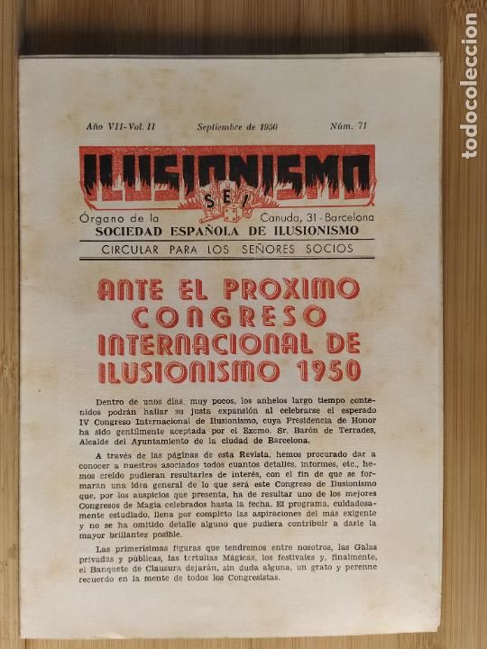 Coleccionismo de Revistas y Peri&oacute;dicos: MAGIA-SOCIEDAD ESPA&Ntilde;OLA ILUSIONISMO-N&ordm; 71-CONGRESO INTERNACIONAL-A&Ntilde;O 1950-(K-11.400)