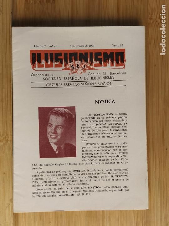 Coleccionismo de Revistas y Peri&oacute;dicos: MAGIA-SOCIEDAD ESPA&Ntilde;OLA ILUSIONISMO-N&ordm; 82-MYSTICA-A&Ntilde;O 1951-(K-11.400)