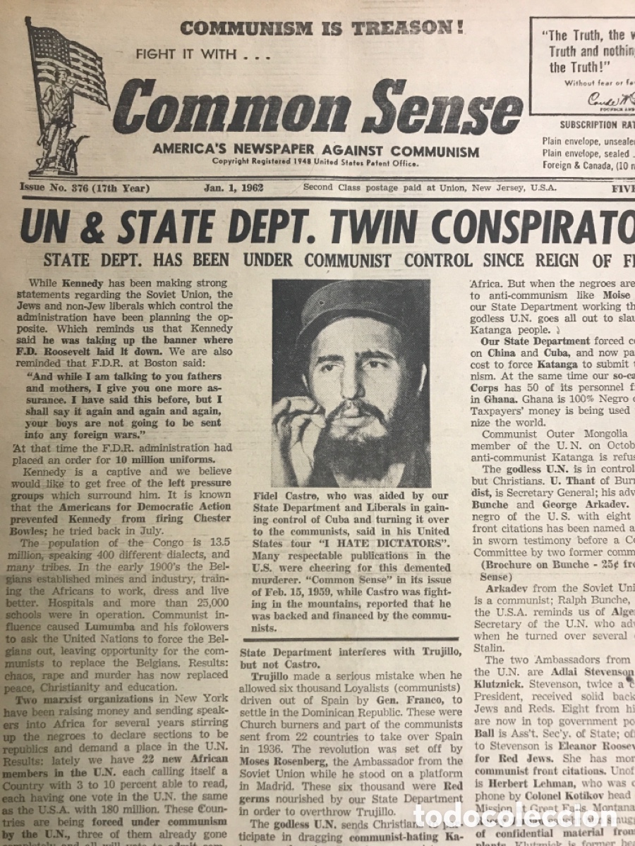 Coleccionismo de Revistas y Peri&oacute;dicos: PERIODICO &ldquo;COMMON SENSE&rdquo; ANTICOMUNISTA / COMMUNISM IS TREASON. N&ordm; 376. JAN 1962.