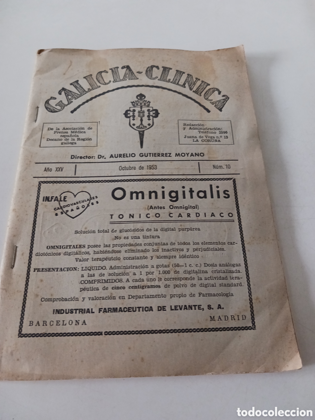 Coleccionismo de revistas y peri&oacute;dicos: Galicia clinica Dr Aurelio Guti&eacute;rrez Moyano 1953 a&ntilde;o 25 n&uacute;mero 10
