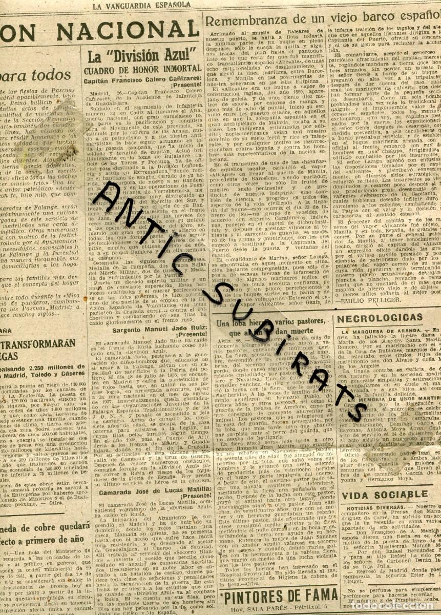 Coleccionismo de Revistas y Peri&oacute;dicos: RECORTE DE PRENSA A&Ntilde;O 1941 LA DIVISION AZUL CAPITAN FRANCISCO CALERO CA&Ntilde;IZARES JADO RUIZ LUCAS