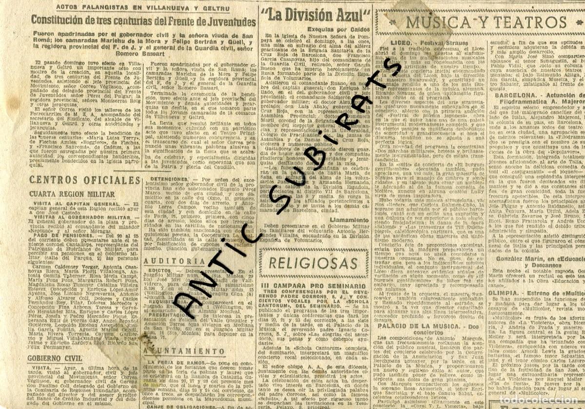 Coleccionismo de Revistas y Peri&oacute;dicos: RECORTE DE PRENSA A&Ntilde;O 1941 ENTURIAS DEL FRENTE DEJUVENTUDES EN VILANOVA Y LA GELTRU DIVISION AZUL