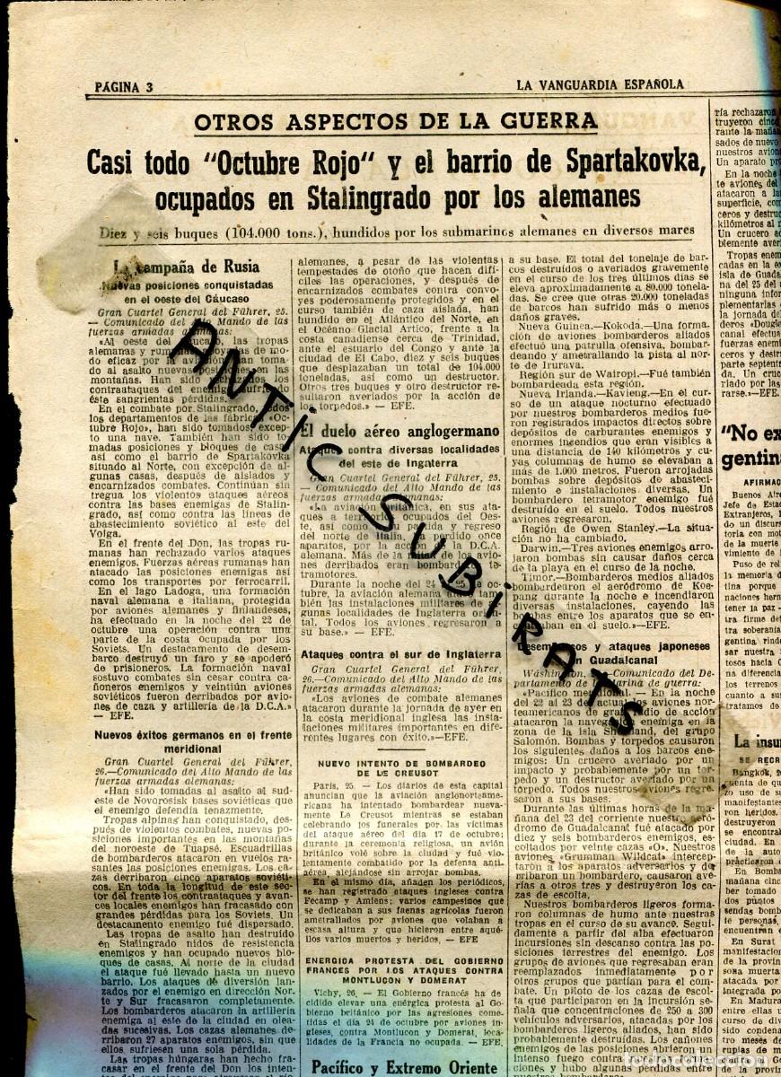 Sammeln von Zeitschriften und Zeitungen: RECORTE DE PRENSA A&Ntilde;O 1942 OCUPACION DE STALINGARADO POR EL EJERCITO ALEMAN DE HITLER