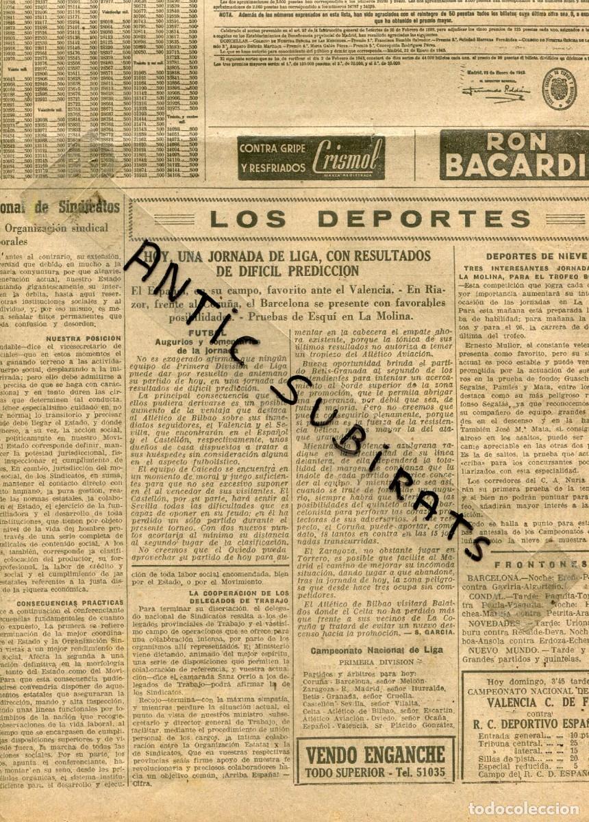 Coleccionismo de Revistas y Peri&oacute;dicos: RECORTE DE PRENSA A&Ntilde;O 1943 FUTBOL EL ESPA&Ntilde;OL VALENCIA DEPORTIVO DE LA CORU&Ntilde;A ESQUI EN LA MOLINA
