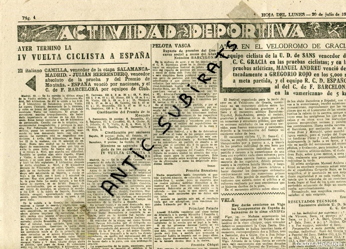 Coleccionismo de Revistas y Peri&oacute;dicos: PERIODICO A&Ntilde;O 1942 IV VUELTA CICLISTA A ESPA&Ntilde;A JULIAN BERRENDERO MANUEL ANDREU GRAGORIO ROJO