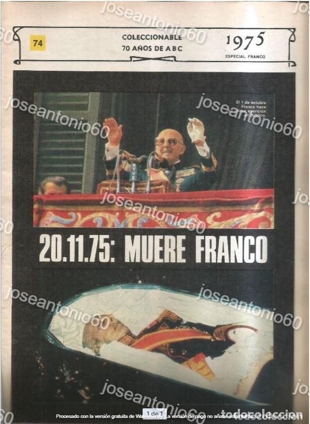 Colecionismo de Revistas e Jornais: Coleccionable 70 a&ntilde;os de ABC N&ordm;74. 20.11.75: Muere Franco. 1975.