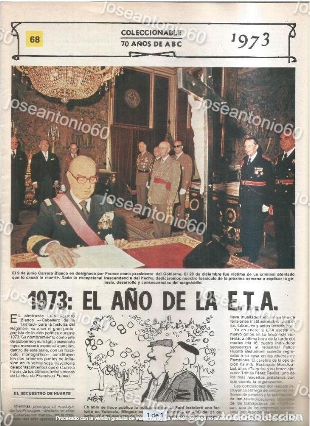 Coleccionismo de Revistas y Peri&oacute;dicos: Coleccionable 70 a&ntilde;os de ABC N&ordm;68. 1973. El a&ntilde;o de ETA. 1973.