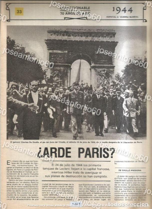 Coleccionismo de Revistas y Peri&oacute;dicos: Coleccionable 70 a&ntilde;os de ABC N&ordm; 33. &iquest;Arde Paris? 1944