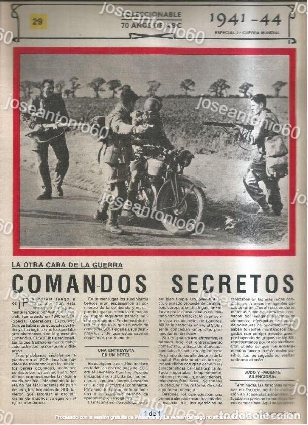 Collectionnisme de Revues et Journaux: Coleccionable 70 a&ntilde;os de ABC N&ordm; 29. Comandos secretos. 1941-44.