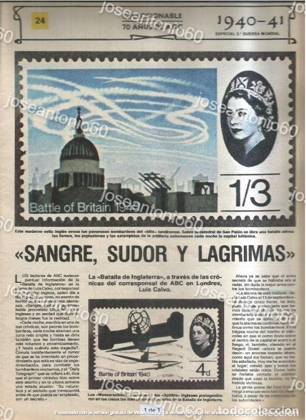 Collectionnisme de Revues et Journaux: Coleccionable 70 a&ntilde;os de ABC N&ordm; 24. Sangre, sudor y l&aacute;grimas. 1940-41 - ABC