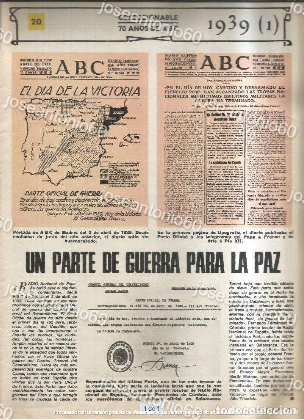 Collection Magazines and Newspapers: Coleccionable 70 a&ntilde;os de ABC N&ordm; 20. Un parte de guerra para la paza. 1939 (1) - ABC