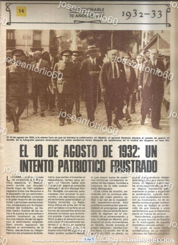 Collection Magazines and Newspapers: Coleccionable 70 a&ntilde;os de ABC N&ordm;14. El 10 de agosto de 1932: Un intento patri&oacute;tico... 1932-33 ABC