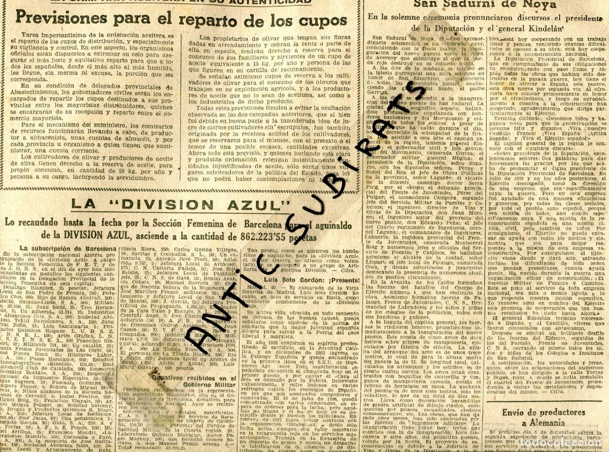 Coleccionismo de Revistas y Peri&oacute;dicos: VANGUARDIA A&Ntilde;O 1941 INAUGURACION DEL PUENTE DE SANT SADURNI DE NOIA LA DIVISION AZUL DE BARCELONA