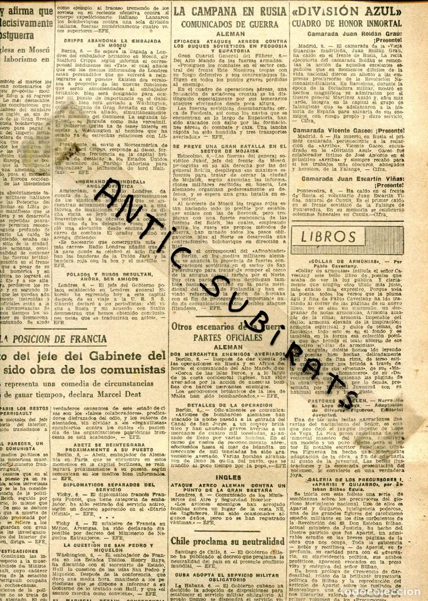 Coleccionismo de Revistas y Peri&oacute;dicos: VANGUARDIA A&Ntilde;O 1942 DIVISION AZUL DE PONTEVEDRA MADRID JUAN ESCARTIN VI&Ntilde;AS VICENTE GACEO