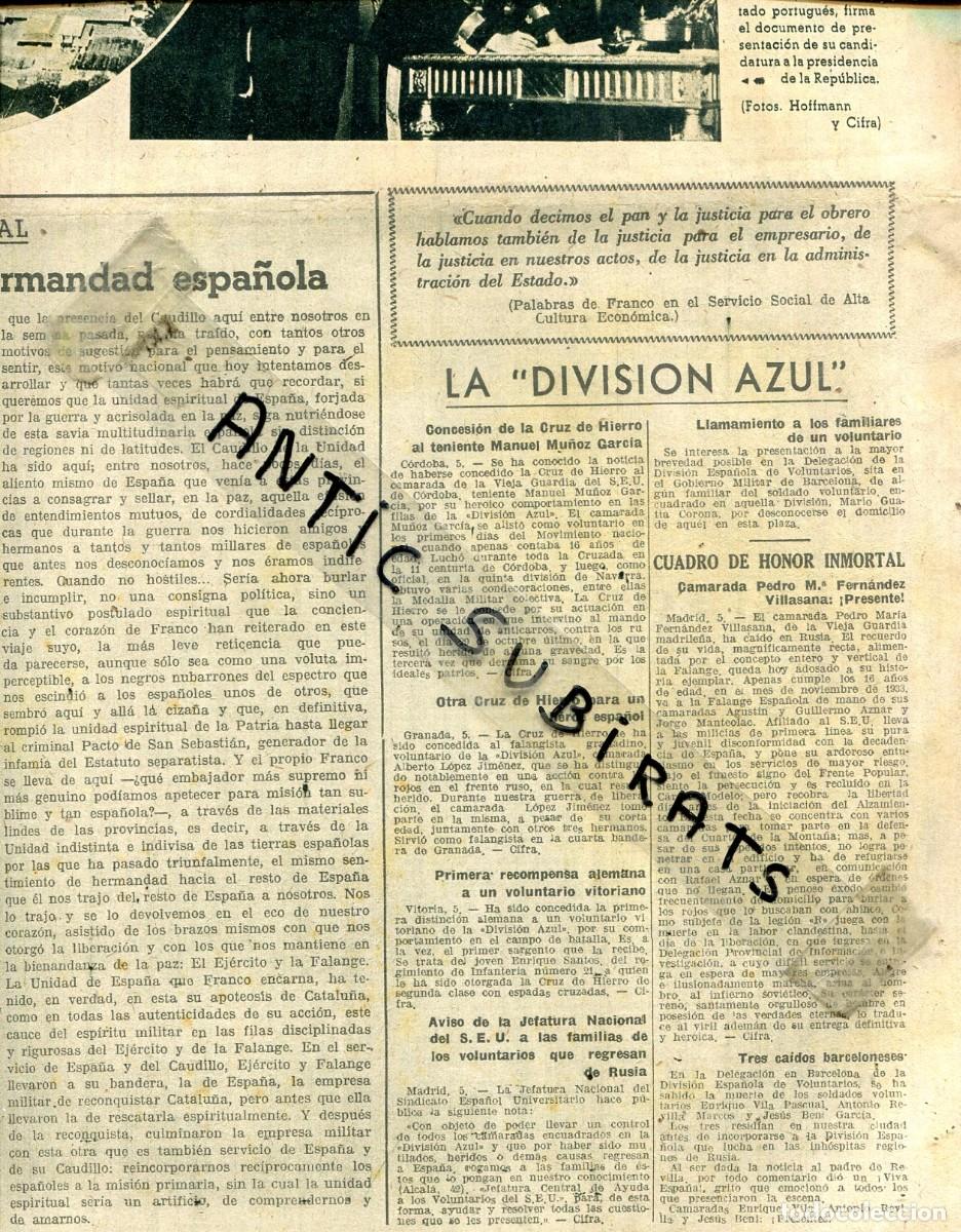 Coleccionismo de Revistas y Peri&oacute;dicos: VANGUARDIA A&Ntilde;O 1942 LA DIVISION AZUL MEDALLA CRUZ DE HIERRO MANUEL MU&Ntilde;OZ GARCIA GRANADA