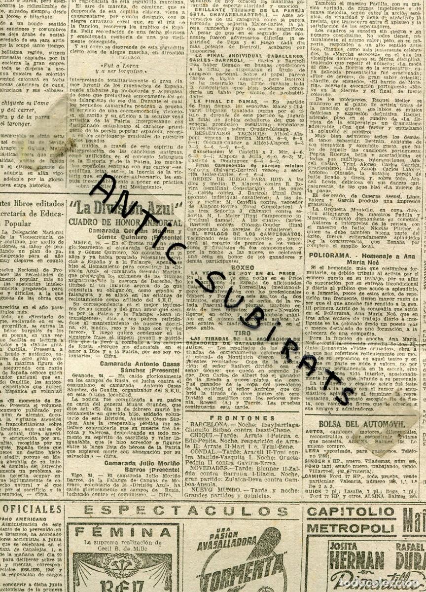 Coleccionismo de Revistas y Peri&oacute;dicos: VANGUARDIA A&Ntilde;O 1942 DIVISION AZUL EN MADRID GRANADA VIGO JULIO MIRO&Ntilde;O BARROS CASAS SANCHEZ