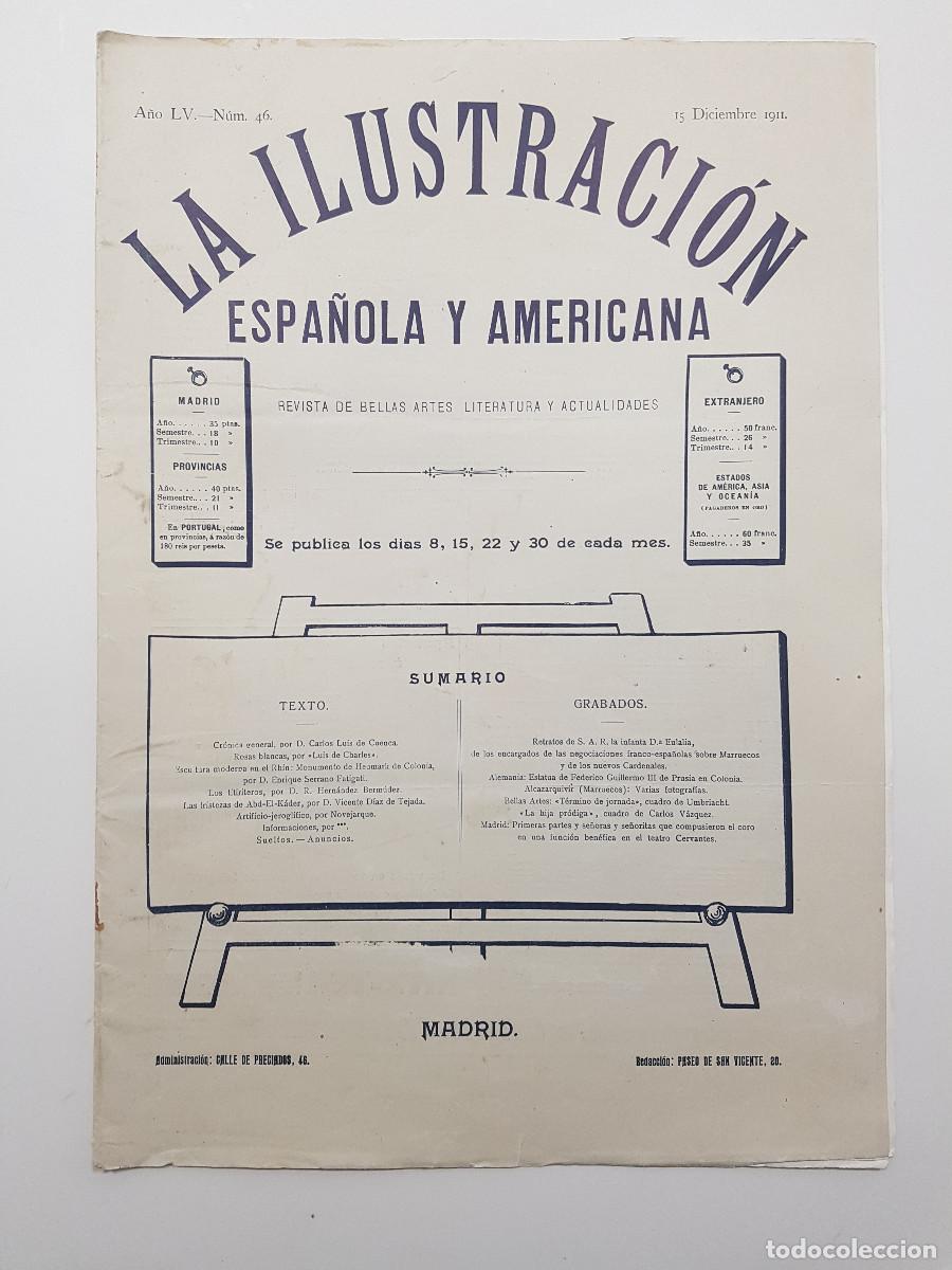 Coleccionismo de Revistas y Peri&oacute;dicos: LA ILUSTRACI&Oacute;N ESPA&Ntilde;OLA Y AMERICANA 1911. ALCAZARQUIVIR. CARLOS VAZQUEZ. DO&Ntilde;A EULALIA. CULLERA SUECA
