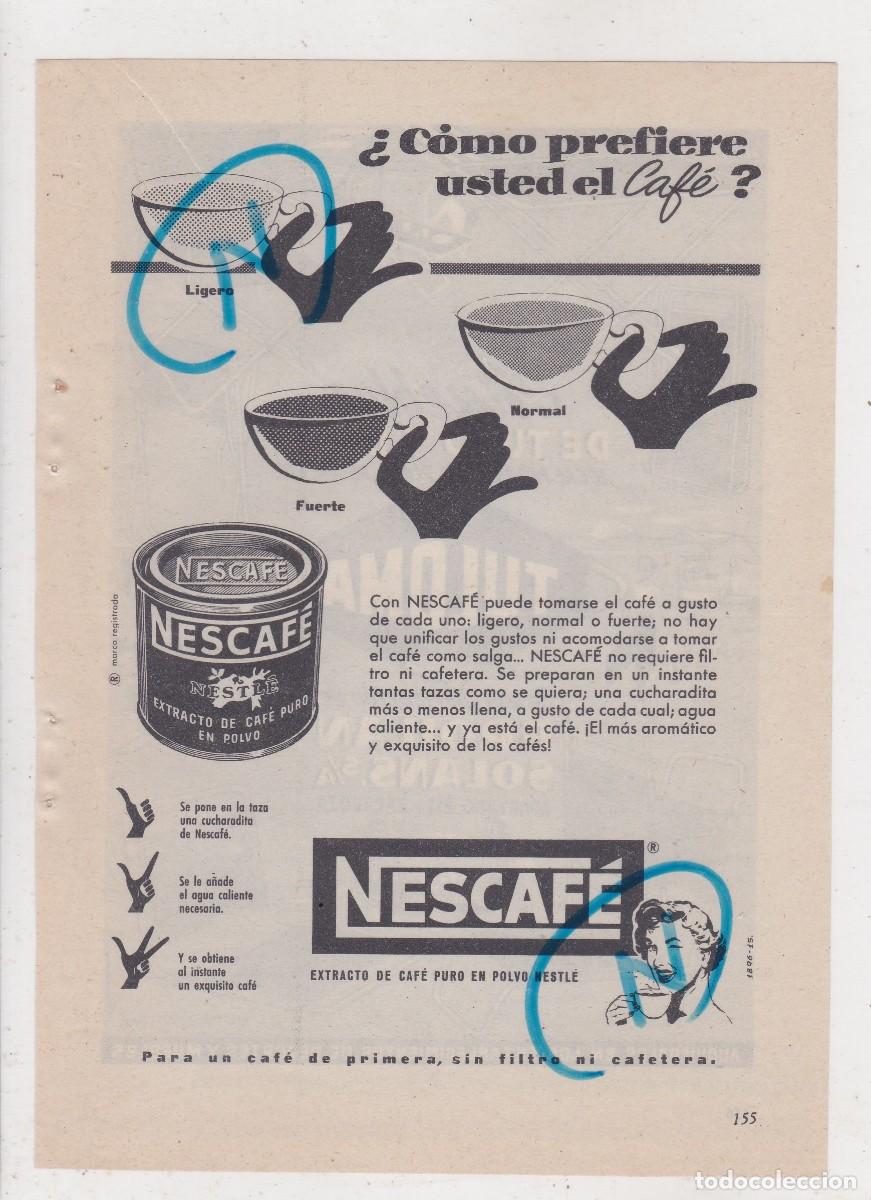 Coleccionismo de revistas y peri&oacute;dicos: PUBLICIDAD 1956. ANUNCIO NESCAFE + TULOMA. MUEBLES TUBO Y LONA. FROILAN SOLANS. ZARAGOZA (REVERSO)
