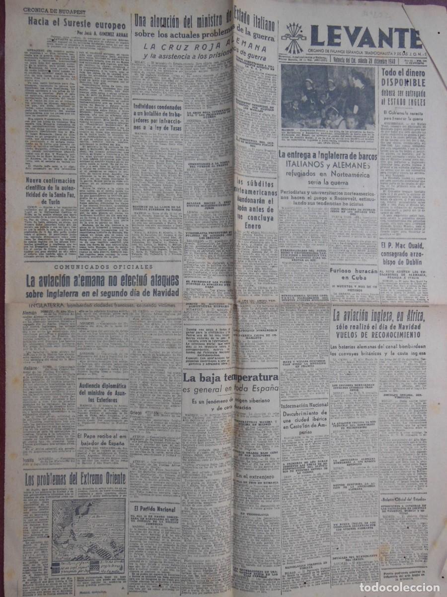 Collezionismo di Riviste e Giornali: ANTIGUO PERI&Oacute;DICO/ OLD NEWSPAPER: LEVANTE 28 DICIEMBRE 1940 (Valencia). N&ordm; 534.